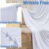 Wrinkle-free white backdrop curtain featuring rod pockets and finished edges for events