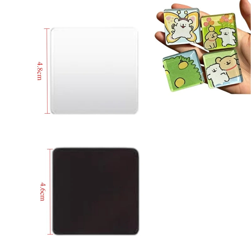 A DIY acrylic fridge magnet making kit showing finished magnets with various animal designs