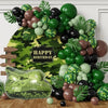 Guirlande de ballons festive avec des ballons camouflage militaire vert, noir et marron.
