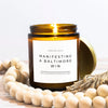 Amber glass candle jars with airtight metal lids and a bundle of natural wood beads