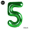 A shiny green foil number balloon shaped like the numeral 5, measuring 32 inches.