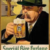 Retro bar metal sign decoration featuring a man in a hat holding a glass of beer with text Special Bire Furlane Udine Moretti
