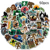 A collection of 50 waterproof vinyl stickers featuring various Bigfoot and Sasquatch related designs.