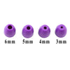 A set of purple silicone pearl balls with diameters ranging from 6mm down to 3mm for fondant and cake decorating.