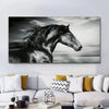 Black and white canvas art print of a horse's head in profile against a cloudy sky