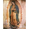 Canvas wall art depicting Our Lady of Guadalupe with a halo and traditional attire.