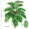 A realistic artificial palm tree featuring vibrant green silk leaves, shown with a measurement scale.