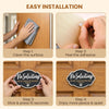 Instructions for easy installation of a set of two wooden no soliciting signs on a door.