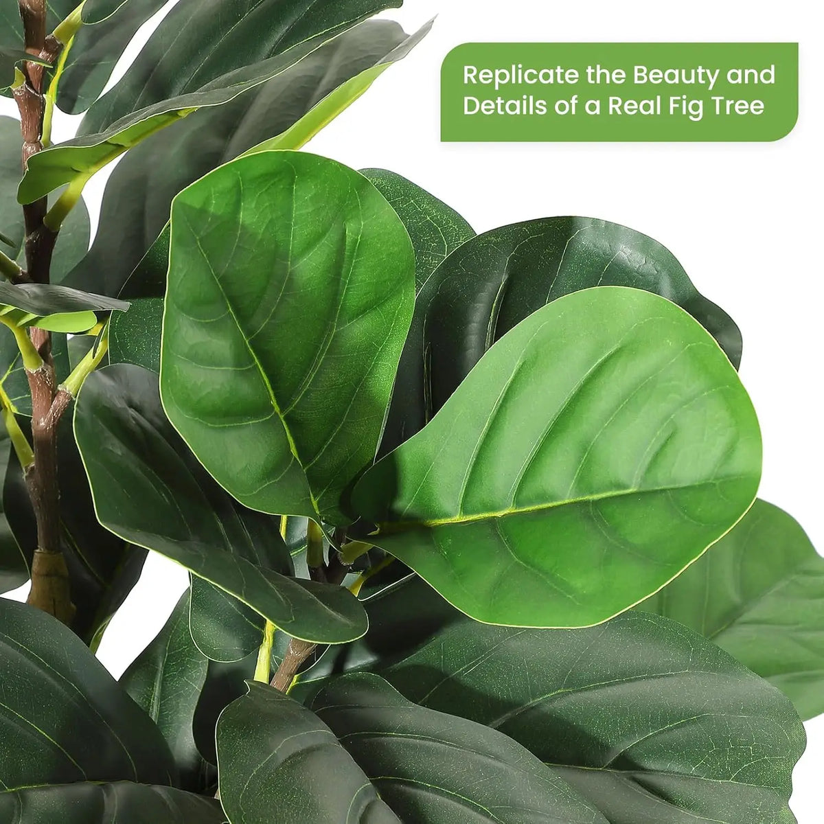 Artificial fiddle leaf fig tree leaves and branches on a stem