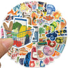 A circular arrangement of watercolor stickers featuring various fruits and vegetables.