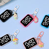 Pink and black LED keychain pocket watches with digital displays featuring cute animal charms