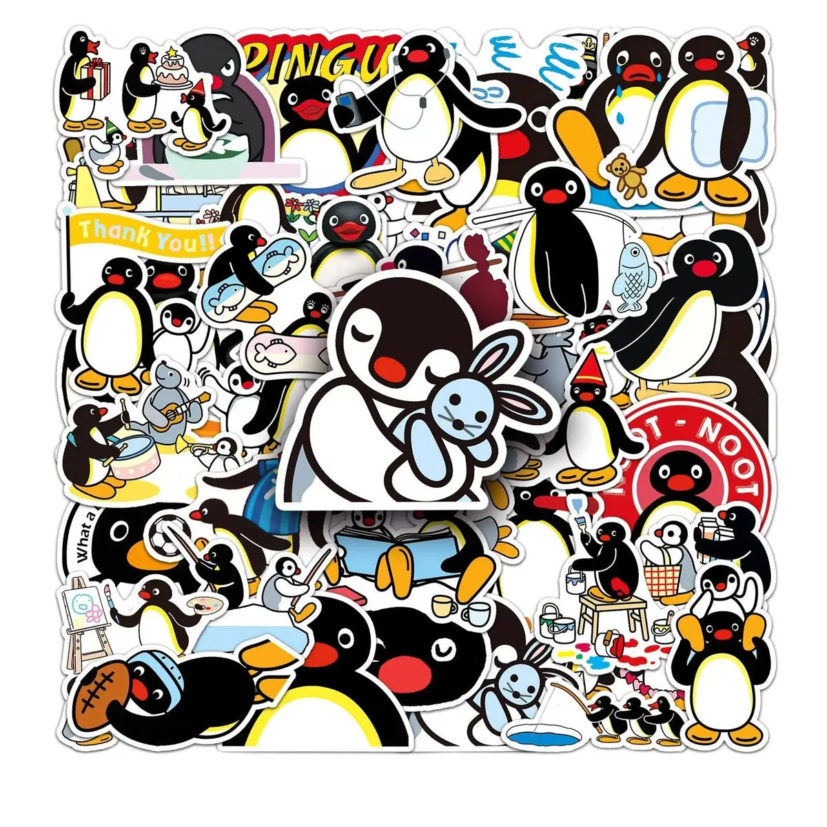 A collection of cute penguin stickers featuring various poses and expressions for crafting