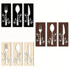 A set of three wooden utensil wall decor pieces featuring forks, spoons, and knives with leaf designs.