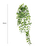 A long, cascading arrangement of artificial green eucalyptus vines hanging from a dark fixture.