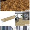 Three scenarios showing wood grain self-adhesive decals on a floor and wall.