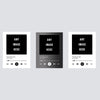 Three rectangular black panels with the text Any Image Here and audio playback controls.