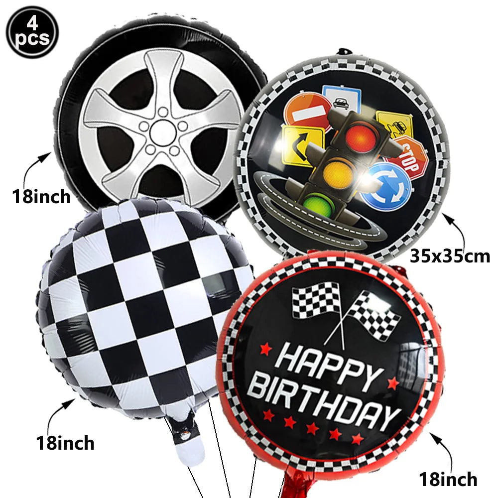 Race Car Birthday Party Balloon Decoration Set with Traffic Lights, Cones & Checkered Flags