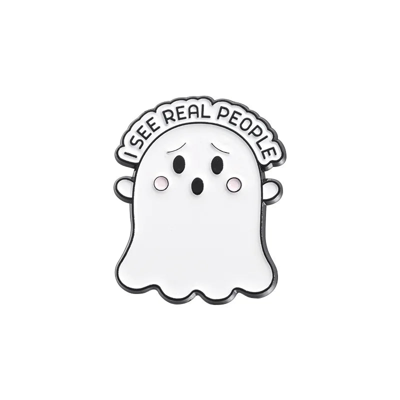 Halloween Enamel Pins Set - Cute Ghost, Black Cat, and Pumpkin Brooches for Kids