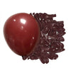 A cluster of deep burgundy latex balloons is shown against a white background.