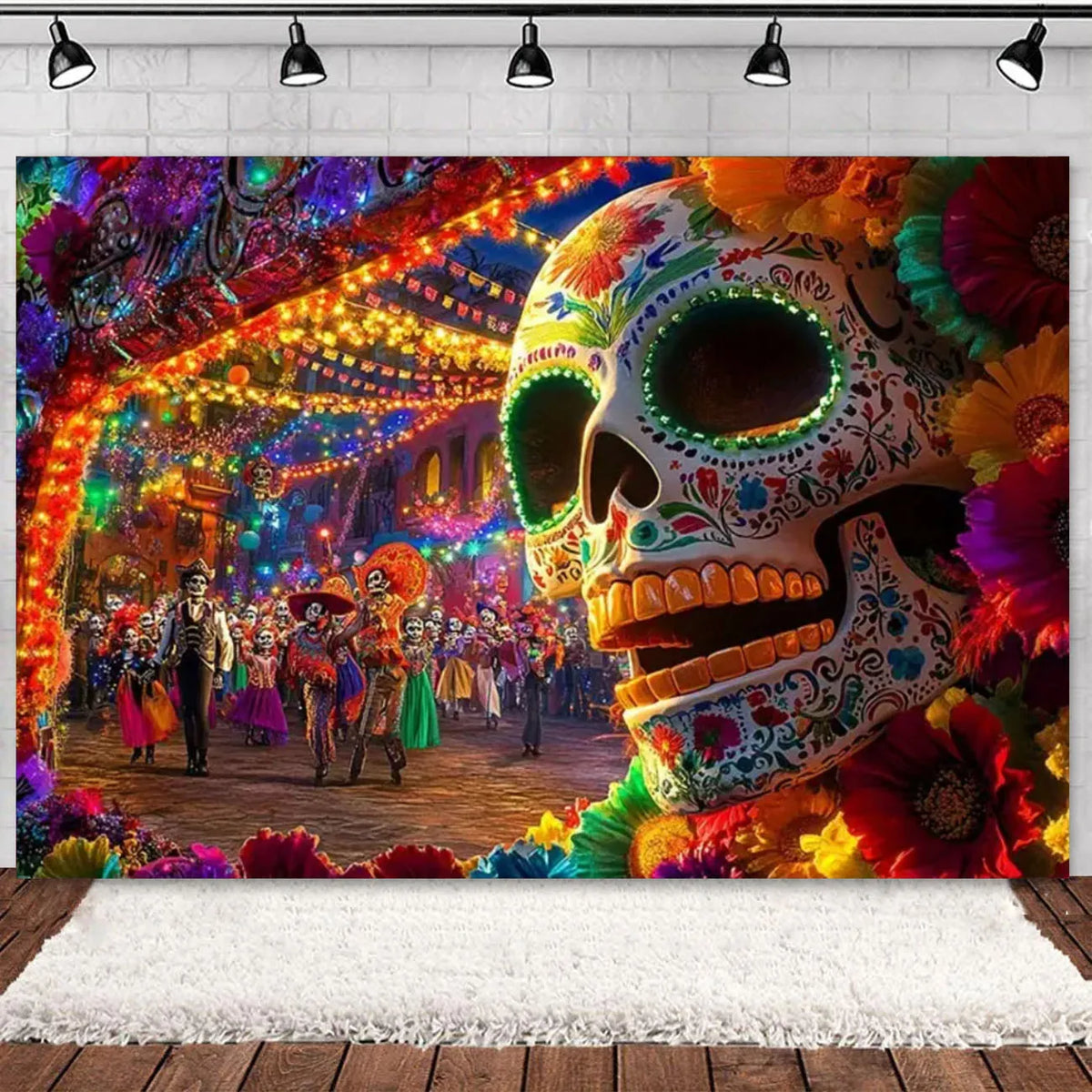 Day of the Dead Skeleton & Floral Backdrop for Party Photo Booth
