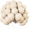 A bunch of light beige latex balloons tied together, ready for parties or events.