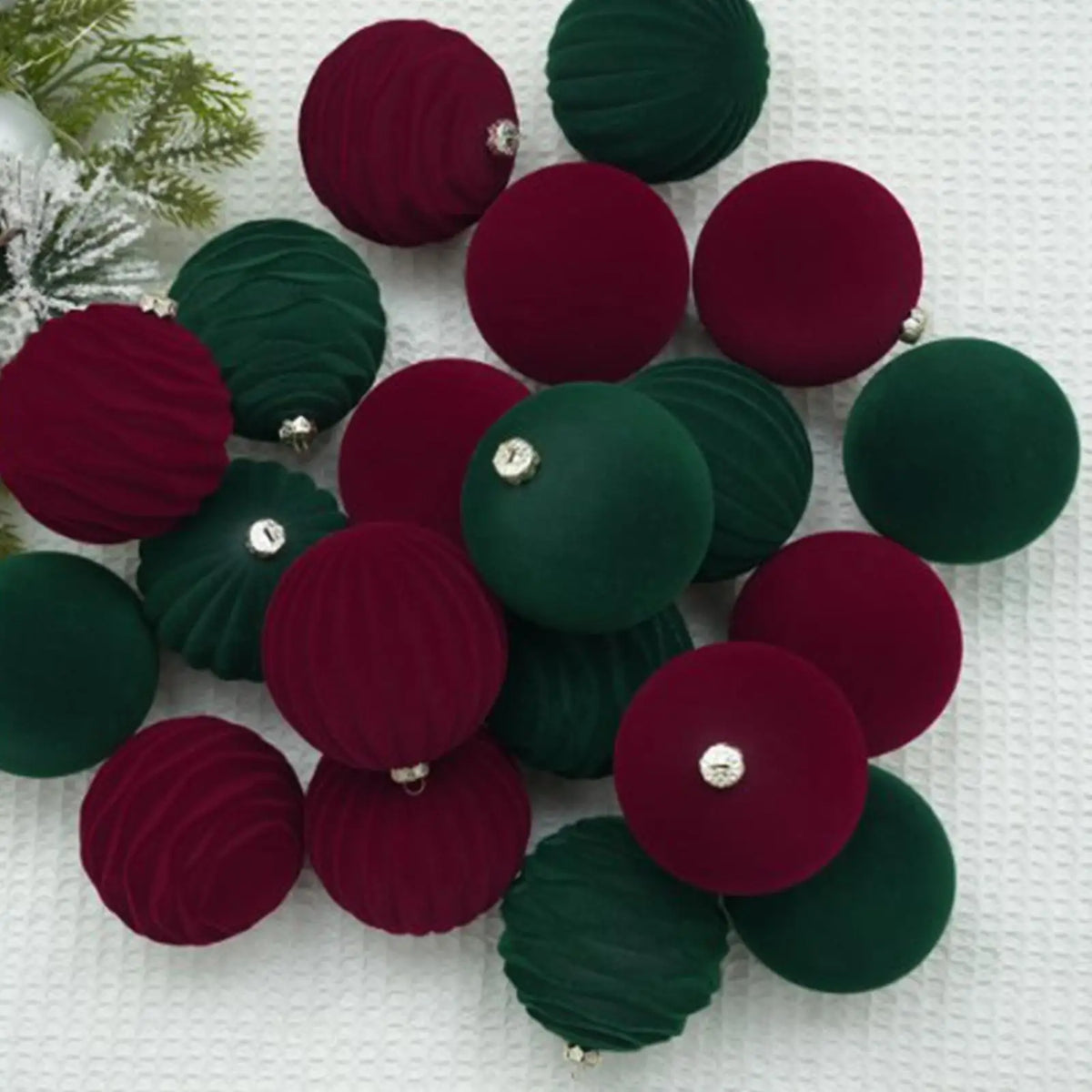 Velvet Flocked Christmas Tree Ornaments (Set of 12)