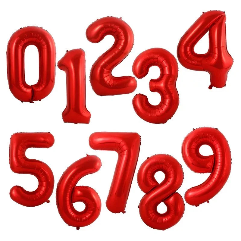 Gradient Rose Red Foil Number Balloons for Birthday & Party Decor