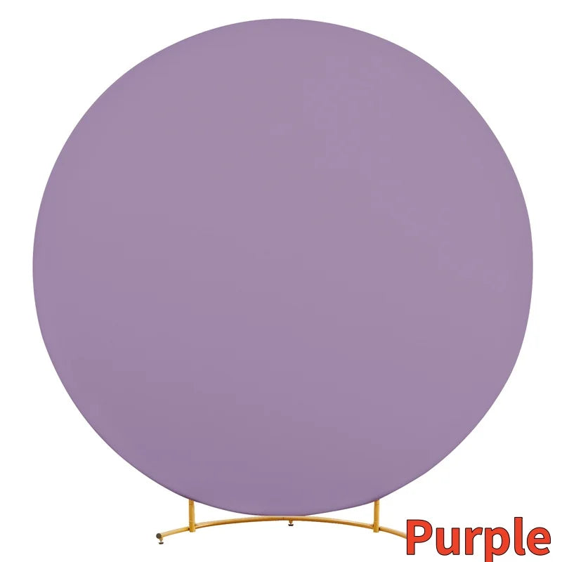 Solid purple photo backdrop circle with a gold stand.