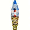 A wooden wall decor sign shaped like a surfboard featuring a lighthouse and the text Guide me through.