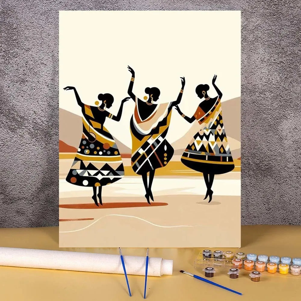 A painting by numbers kit showing a portrait of an African woman in traditional attire.