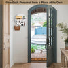 A circular wooden wall key holder with a shelf is mounted on a white wall inside a light blue door frame.