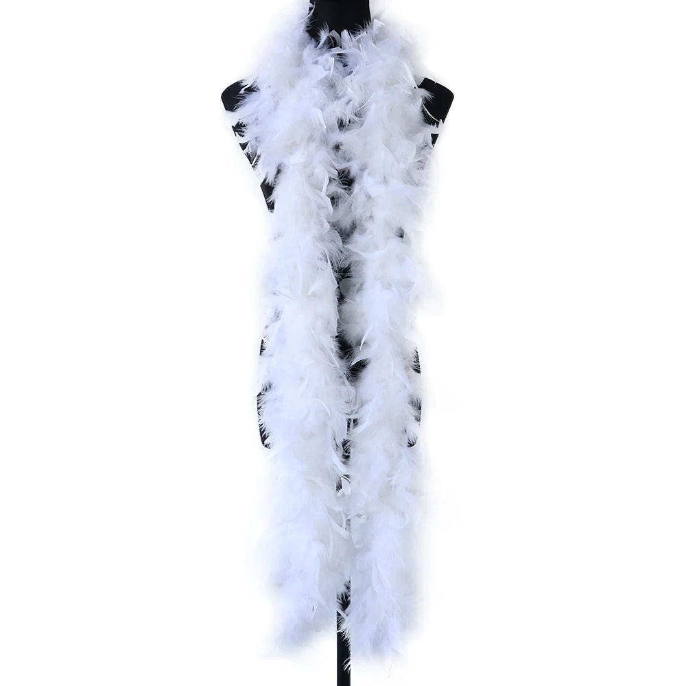White natural turkey feather boa displayed on a mannequin.