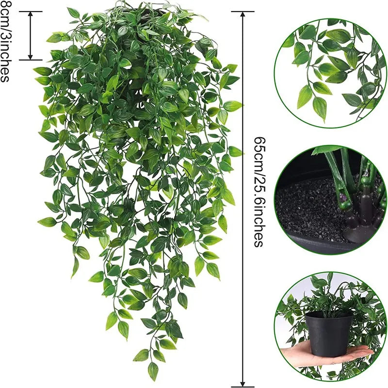 Artificial ivy garland with pot for home and event decor, featuring lush green foliage.