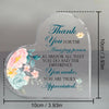 Clear acrylic heart-shaped sign with blue script text thanking someone for their amazing person and difference.
