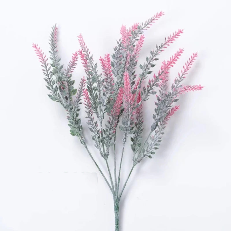 Sprigs of romantic lavender artificial flowers with pink blooms and silvery-green foliage
