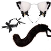 Black furry cat ear headband and tail costume set with black bow details