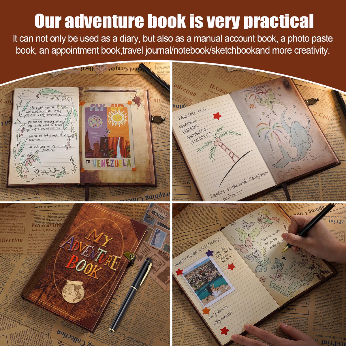 Retro Kraft Paper Adventure Photo Album with Up-Themed Accessories