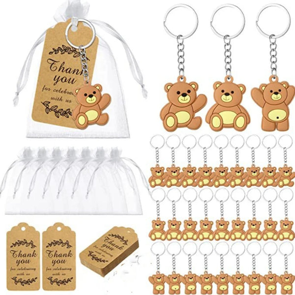 Baby Shower Thank-You Keychain Set with Organza Bags and Kraft Tags