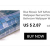 Roll of blue mosaic self adhesive wallpaper peel and stick for bathroom worktop