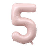 A pink foil number balloon shaped like the numeral five.