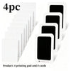 Four printing pads and eight cards arranged in a row.
