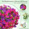 A bouquet of vibrant pink and purple artificial silk cloth flowers with green leaves and detachable flexible stems.