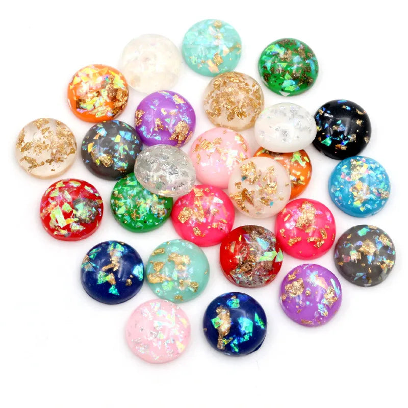 Mixed Color Resin Cabochons with Metal Foil Backing for Jewelry Making