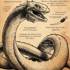 A detailed illustration of a Basilisk, a legendary serpent with deadly powers.