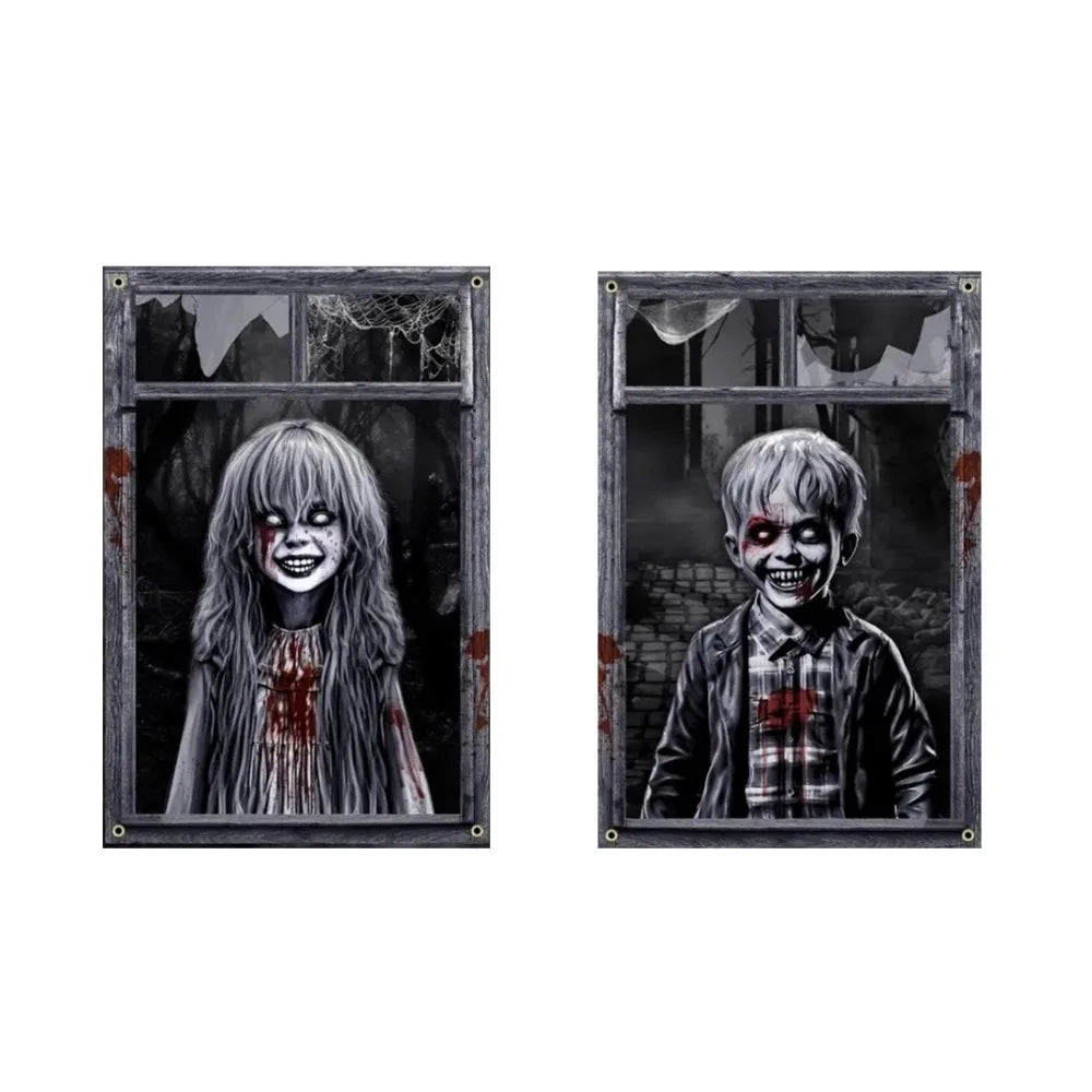 Scary Halloween Window Cover Set with Blood-Themed Design