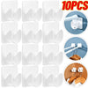 A set of ten white adjustable self-adhesive curtain rod brackets for walls shown in various angles.