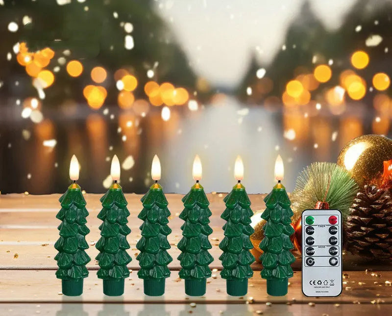 Christmas Tree LED Taper Candles with Remote Control and Timer