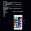 A remote control for a vinyl record LED wall lamp showing functions like on/off, brightness, color selection, flash, strobe, 