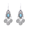 Boucles d'oreilles pendantes en pièce de monnaie turquoise bohème argentées avec des détails de filigrane complexes