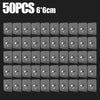 A grid of 50 transparent self-adhesive wall hooks measuring 6x6 cm.